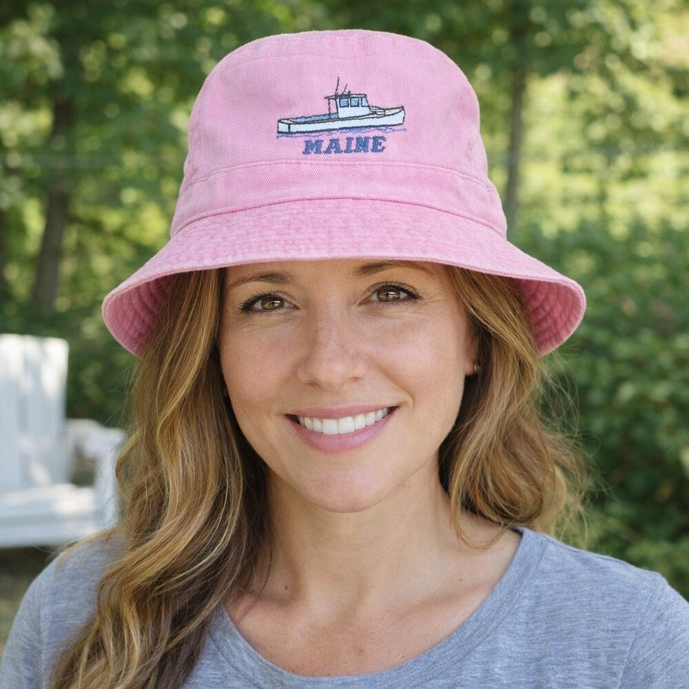 MAINE Bucket Hat Pink Cotton Fishing Boat Size Small/Medium